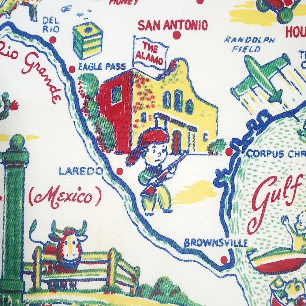 SOLD Vtg Texas Novelty Souvenir Tablecloth 37"x 32" Lone Star State Caricature - Picture 6 of 15